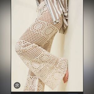 Aerie Cream crochet part pant Wide Leg Crochet Pants